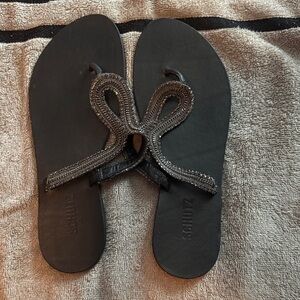 SCHUTZ Black Sandals with Silver Beading